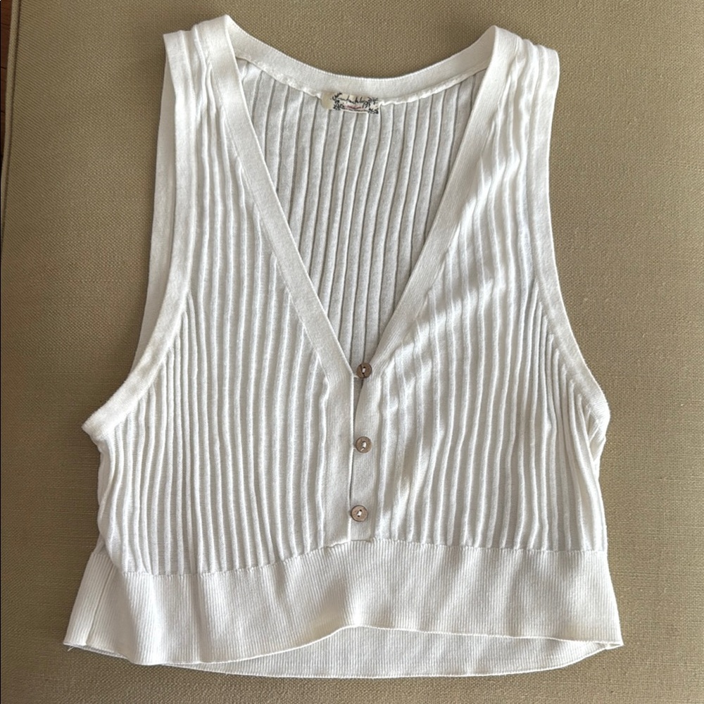 Free People Ivory Ribbed Tank